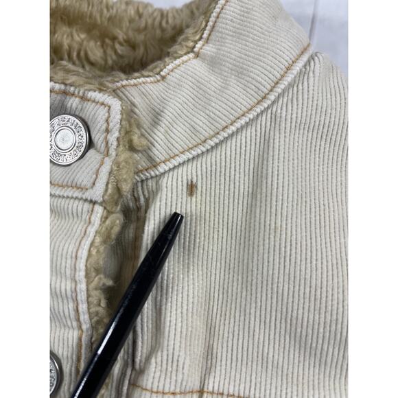 GAP Women’s Small Sherpa Lined Corduroy Jacket Ivory Button Front Stretch - Picture 10 of 11